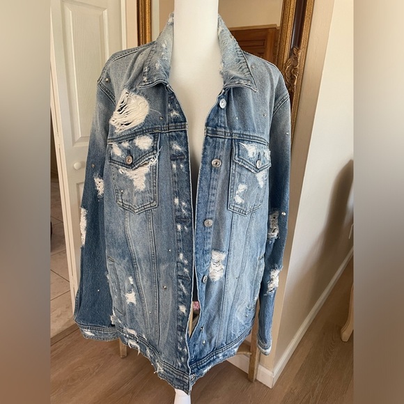 7 For All Mankind Jackets & Blazers - NWOT - 7 For All Mankind Distressed and Studded Denim Jacket - Size XL